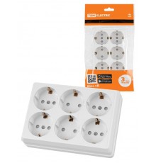 Розетка шестиместная 2П+3 открытой установки IP20 16A с защитными шторками белая "Ладога"  SQ1801-0143  TDM