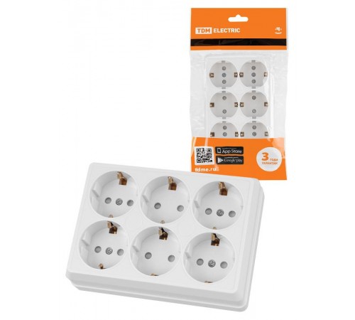 Розетка шестиместная 2П+3 открытой установки IP20 16A с защитными шторками белая "Ладога"  SQ1801-0143  TDM