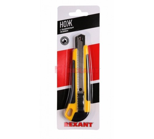 Нож с сегментированным лезвием 18 мм, корпус ABS пластик обрезиненный  12-4901  REXANT