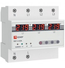 Реле выбора фаз с дисплеем RVF-3-63А PROxima  RVF-3-63a  EKF