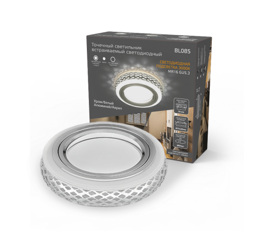 Светильник точечный встраиваемый Backlight BL085 Кругл. Хром/Белый, Gu5.3, 3W, LED 3000K  BL085  Gauss