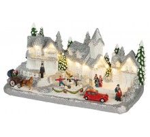 Фигура светодиодная новогодняя  EFIS-S08 композиция Снежная деревня теплый белый свет 3АА 31*16*16 см  Б0060486  ЭРА
