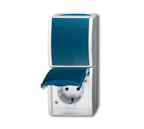 Блок из 1-клавишного перекл. и розетки SCHUKO для открытого монтажа, IP44, серия ocean, цвет серый/сине-зелёный  1684-0-0316  2CKA001684A0316  ABB