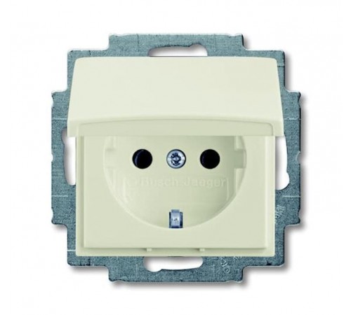 Розетка SCHUKO 16А 250В с защитными шторками, с крышкой, серия basic55, цвет chalet-белый  2CKA002111A0656  ABB