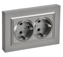 BRITE Розетка 2-местная с заземлением без защитных шторок плоская 16А в сборе РСПл12-3-БрС сталь   BR-R27-16-K46-F  IEK