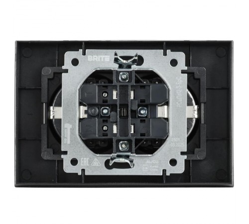 BRITE Розетка 2-местная с заземлением без защитных шторок плоская 16А в сборе РСПл12-3-БрС сталь   BR-R27-16-K46-F  IEK
