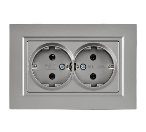 BRITE Розетка 2-местная с заземлением без защитных шторок плоская 16А в сборе РСПл12-3-БрС сталь   BR-R27-16-K46-F  IEK