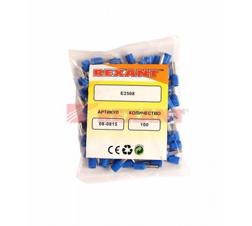 Наконечник штыревой втулочный изолированный F-8 мм 2.5 мм (НШВи 2.5-8) синий  08-0815  REXANT