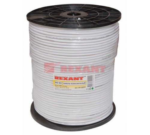 Кабель RG-6U+CU, (64%), 75 Ом, 305м., белый  01-2231  REXANT