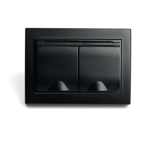 Розетка 2-местная с/з с крышкой, серия Эрна, PST16-9015-03, черный  49138  STEKKER