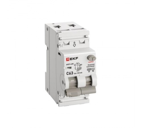 Выключатель автоматический дифференциального тока селективный АВДТ-63N (S) 1P+N 63А 100мА характеристика C тип AC электронный 6кА PROXIMA  D63N26ES63