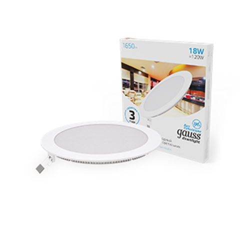 Встраиваемый светильник ультратонкий круглый IP20 18W225х22 O 210 6500K 1560лм 1/20  939111318  Gauss