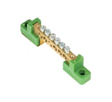 Шина "0" PE 6x9мм 6 отверстий латунь с контактной пластиной 2 зелёных угловых изолятора EKF PROximasn0-63-06-2-peEKF