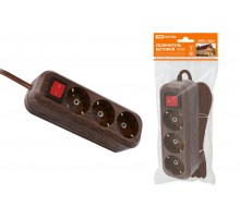 Удлинитель бытовой  У03В выключатель, 3 гнезда, 5метров,2П+3, ПВС 3х1мм2 "Эко" (бук) 16А/250В  SQ1303-3102  TDM