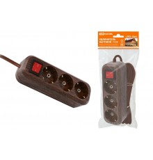 Удлинитель бытовой  У03В выключатель, 3 гнезда, 5метров,2П+3, ПВС 3х1мм2 "Эко" (бук) 16А/250В  SQ1303-3102  TDM