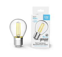 Лампа светодиодная Basic Filament Шар 4,5W 420lm 4100К Е27 LED 1/10/50  1051215  Gauss