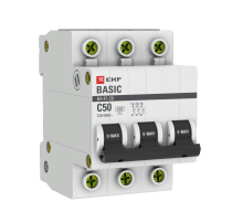 Выключатель автоматический трехполюсный ВА 47-29 50А C 4,5кА Basic  mcb4729-3-50C  EKF
