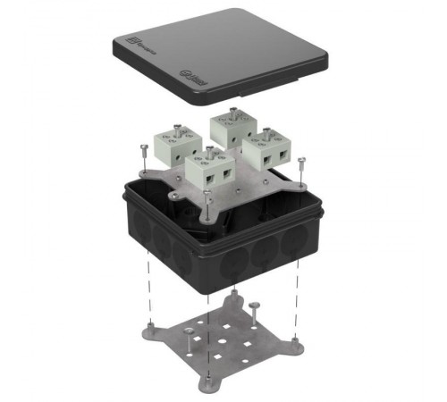 Коробка огнестойкая для о/п двухкомпонентная 60-0303-9005-FR10.0-8 Е15-Е120 100х100х40 IP66  8p, 10.0 мм.кв. черная 60-0303-9005-FR10.0-8  Промрукав