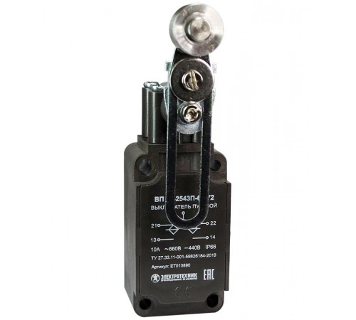 ВП 36-2543П-66 У2, рычаг со стальным роликом, регулир. по длине, 1з+1р, инерционный, 30х60 мм, IP66, выключатель путевой  ET010890  Электротехник