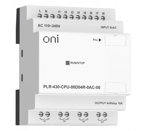 ПЛК 430 Модуль ЦПУ 8 DI 4 RO 220В AC без экрана  PLR-430-CPU-08D04R-0AC-00  ONI