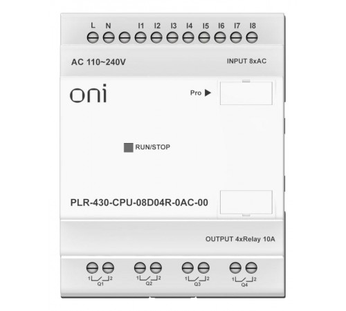ПЛК 430 Модуль ЦПУ 8 DI 4 RO 220В AC без экрана  PLR-430-CPU-08D04R-0AC-00  ONI