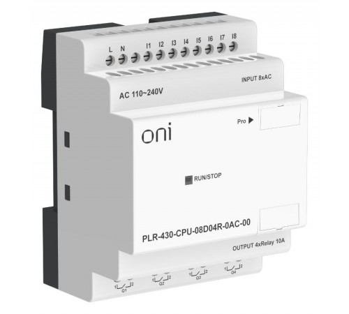 ПЛК 430 Модуль ЦПУ 8 DI 4 RO 220В AC без экрана  PLR-430-CPU-08D04R-0AC-00  ONI