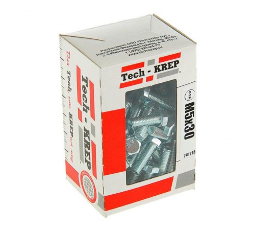 Болт DIN933 с шестигранной головкой оцинк. М5х30 (80 шт) - коробка с ок. Tech-Kr ( 1,641 кг)  105197  Tech-KREP