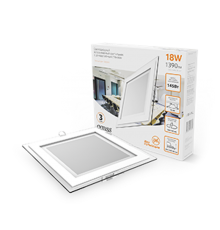 Светильник светодиодный встраиваемый квадратный с декоративным стеклом,200х200х30, O150х150, 18W 3000K, 1390лм  948111118  Gauss