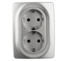 12-2108-03  Розетка 2-ая с заземлением со шторками, 16A-250В, IP20, Эра12, алюминий  Б0036444  ЭРА