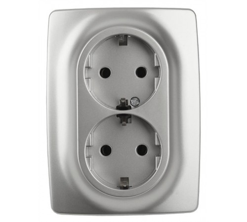 12-2108-03  Розетка 2-ая с заземлением со шторками, 16A-250В, IP20, Эра12, алюминий  Б0036444  ЭРА