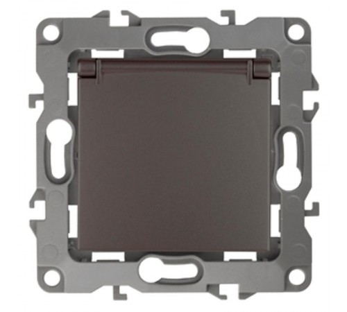 Розетка 12-2103-13 с заземлением со шторками с крышкой, 16АХ-250В,  бронза  Б0019328  ЭРА