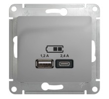 Glossa Алюминий USB Розетка A+С, 5В/2,4А, 2х5В/1,2 А, механизм  GSL000339  SE