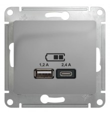 Glossa Алюминий USB Розетка A+С, 5В/2,4А, 2х5В/1,2 А, механизм  GSL000339  SE