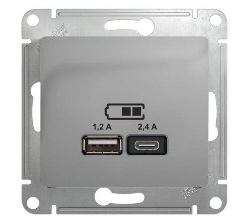 Glossa Алюминий USB Розетка A+С, 5В/2,4А, 2х5В/1,2 А, механизм  GSL000339  SE