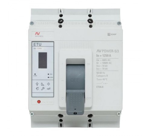Выключатель автоматический AV POWER-5/3 1250А 70kA ETU6.0 AVERES  mccb-53-1250M-6.0-av  EKF