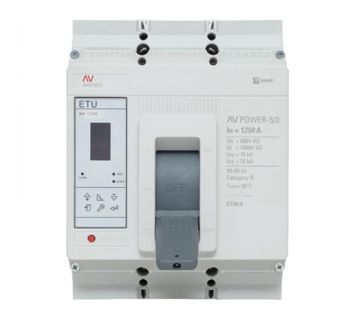 Выключатель автоматический AV POWER-5/3 1250А 70kA ETU6.0 AVERES  mccb-53-1250M-6.0-av  EKF