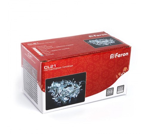 Гирлянда - занавес CL21  320 диодов  2700K , эффект стробов, 3*2м + 3м IP44 прозрачный шнур  32341  FERON