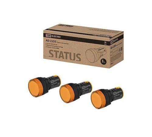 STATUS Лампа сигнальная AD-22DS, LED, d22 мм, 24-440 В AC/DC, желтый  SQ0702-0094  TDM
