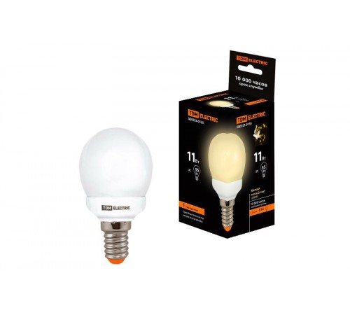 Лампа энергосберегающая КЛЛ 11Вт E14 827 шарообразная G45  SQ0323-0155  TDM