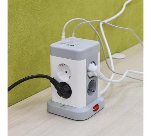 DOMINIC Удлинитель У08K 1,5м 3х1мм2 USB A+C 20Вт сер  DN-YP30-16-08-01-ZKU-K41  IEK