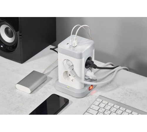 DOMINIC Удлинитель У08K 1,5м 3х1мм2 USB A+C 20Вт сер  DN-YP30-16-08-01-ZKU-K41  IEK