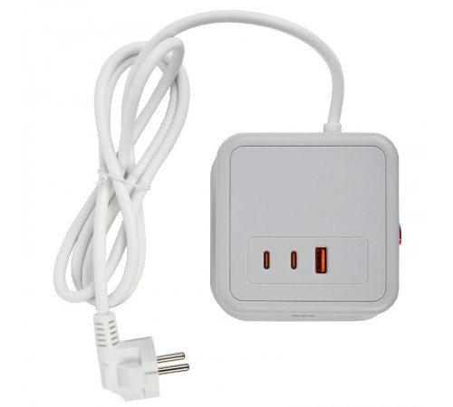 DOMINIC Удлинитель У08K 1,5м 3х1мм2 USB A+C 20Вт сер  DN-YP30-16-08-01-ZKU-K41  IEK