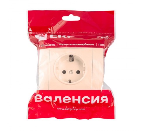 Валенсия розетка 1-местная с/з 16А кремовая с защ. штор. EKF PROxima   EWR16-028-20   EKF