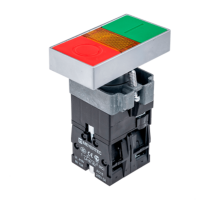 Кнопка двойная с LED подсветкой, 24V AC/DC, красный/зеленый,1NO+1NC, плоский толкатель, металл MTB2-BW8361  54255  ОВЕН