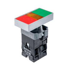 Кнопка двойная с LED подсветкой, 220V AC/DC, красный/зеленый,1NO+1NC, плоский толкатель, металл MTB2-BW8363  54256  ОВЕН