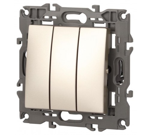 14-1107-04 Выключатель 3-клавишный, 10АХ-250В, IP20, Эра Elegance, шампань  Б0034253  ЭРА