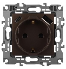 Розетка  Серия 12 12-4108-13 2P+E 16A-250В со шторками с USB type-A+C 5В-3А бронза  Б0067757  ЭРА