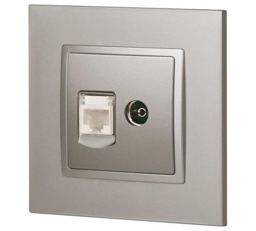 Розетка Elegance 14-3110-16 RJ45+TV, титан  Б0065768  ЭРА