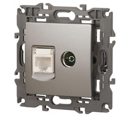 Розетка Elegance 14-3110-16 RJ45+TV, титан  Б0065768  ЭРА