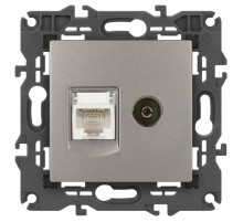 Розетка Elegance 14-3110-16 RJ45+TV, титан  Б0065768  ЭРА